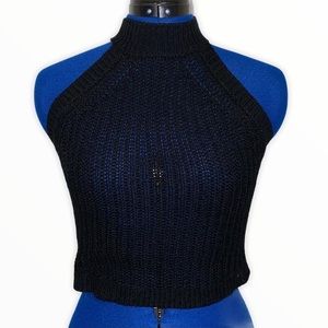 Black High Collar Knit Crop Top